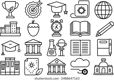 Higher Education and university icon set. Editable Stroke Line Icons.