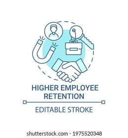 Higher Employee Retention Concept Icon. Company Culture Benefit Idea Thin Line Illustration. Keeping Focus. High Performing Employee. Vector Isolated Outline RGB Color Drawing. Editable Stroke