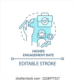 Higher engagement rate turquoise concept icon. Encourage employees. Motivation abstract idea thin line illustration. Isolated outline drawing. Editable stroke. Arial, Myriad Pro-Bold fonts used