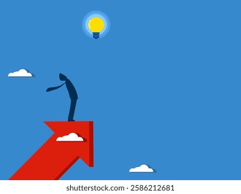 Higher knowledge, Businessman looking at light bulb on growth arrow