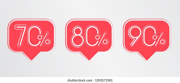 Higher percents sale typography icon in red speach bubble with creative shapes for promotion advertising