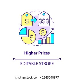 Higher prices concept icon. Disadvantage of mergers abstract idea thin line illustration. Budget and economy. Isolated outline drawing. Editable stroke. Arial, Myriad Pro-Bold fonts used