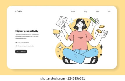 Higher productivity as a positive aspects about starting and developing a new start-up, small local business web banner or landing page. Potential for growth and success. Flat Vector Illustration