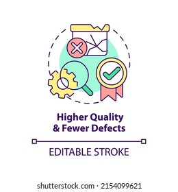 Higher quality and fewer defects concept icon. Advantage of one-piece flow abstract idea thin line illustration. Isolated outline drawing. Editable stroke. Arial, Myriad Pro-Bold fonts used