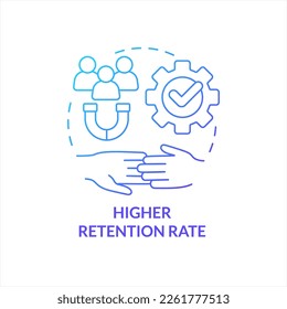 Higher retention rate blue gradient concept icon. Talents magnet. Increase employees loyalty. Engage workers abstract idea thin line illustration. Isolated outline drawing. Myriad Pro-Bold font used