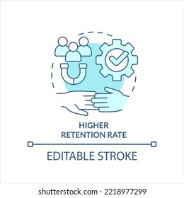 Higher retention rate turquoise concept icon. Talents magnet. Employees engagement abstract idea thin line illustration. Isolated outline drawing. Editable stroke. Arial, Myriad Pro-Bold fonts used