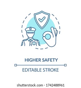 Higher Safety Turquoise Concept Icon. Privacy Safety. Reliable Guard And Police Man. Life Assurance. Protection Idea Thin Line Illustration. Vector Isolated Outline RGB Color Drawing. Editable Stroke