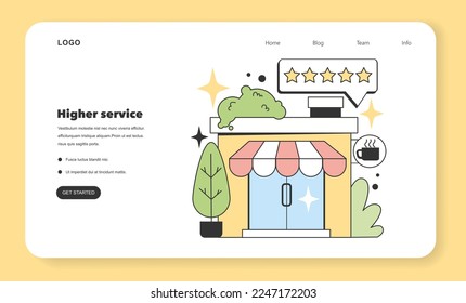 Higher service as a positive aspects about starting and developing a new start-up, small local business web banner or landing page. Potential for growth and success. Flat Vector Illustration