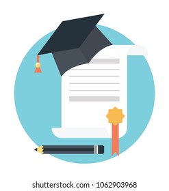
Higher study degree certificate with pencil flat icon
