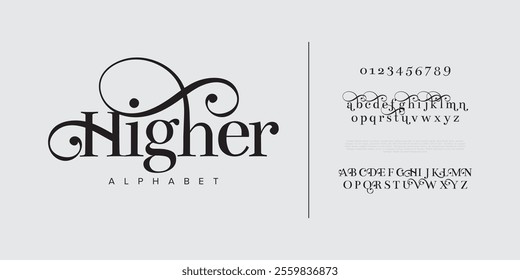 Higher typography beauty fashion elegant minimalist serif italic fonts decorative wedding vintage retro logos. Minimal luxury font alphabet logo. Vector illustration