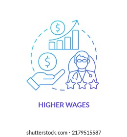 Higher Wages Blue Gradient Concept Icon. Way To Improve Healthcare System Abstract Idea Thin Line Illustration. Earnings For Physicians. Isolated Outline Drawing. Myriad Pro-Bold Font Used