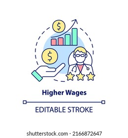 Higher Wages Concept Icon. Way To Improve Healthcare System Abstract Idea Thin Line Illustration. Earnings For Physicians. Isolated Outline Drawing. Editable Stroke. Arial, Myriad Pro-Bold Fonts Used