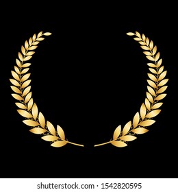 Highest Crown Award. Gold award wreath. Golden branches with leaves. Vintage laurel symbol for champion honor