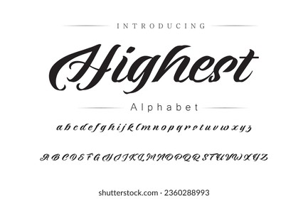 Highest Font. Alphabet. Script. Typeface. Label .Vintage typeface. For labels and different type designs