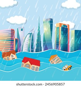 The highest level of rainfall and storm in Dubai illustration,Vector Illustration