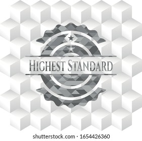 Highest Standard grey badge with geometric cube white background