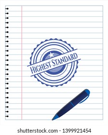 Highest Standard pen effect. Blue ink. Vector Illustration. Detailed.