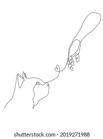 High-Five Cat Paw and Human Hand Doodle Line Art Print. Printable Modern Paw Illustration Decor. Minimalist Paw Drawing. Pet Corner Decor