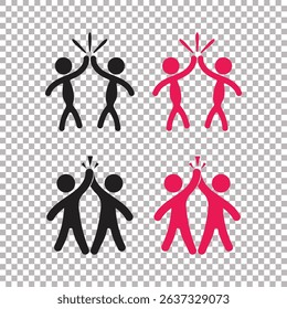 High-five teamwork clip art in black and red, flat style vector on transparent background.