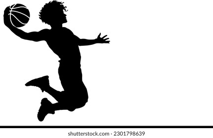 "High-Flying Basketball Player Silhouette Clip Art"
"Dynamic Basketball Player Jumping Silhouette Vector"