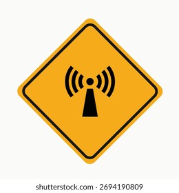 High-Frequency Electromagnetic Field Warning Sign, Radiation Hazard Safety Symbol Vector. A square caution sign warning of high-frequency electromagnetic field exposure. Used near electrical equipment, telecom infrastructure, and industrial sites to alert workers of radiation hazards. Vector safety symbol isolated on white.