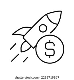 High-Growth Investing, Financial Takeoff, Wealthy Launch, Investment Rocket, Money Blast vector line icon with editable stroke.