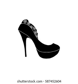 High-heeled black silhouette shoes for woman. Fashion footwear artwork. Isolated clipart for coloring book pages design