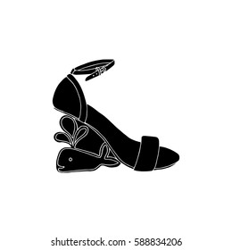 High-heeled black silhouette shoes for woman. Fashion footwear artwork. Isolated clipart for coloring book pages design