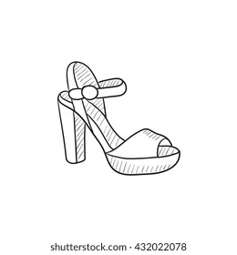 High-heeled sandal vector sketch icon isolated on background. Hand drawn High-heeled sandal icon. High-heeled sandal sketch icon for infographic, website or app.