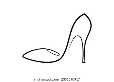 High-heeled shoe in continuous line art drawing style. Elegant women stiletto heels black linear design isolated on white background. Vector illustration