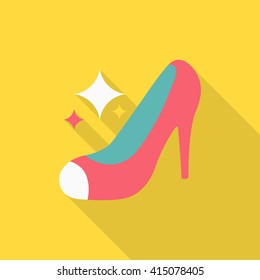 High-heeled shoe icon, Vector flat long shadow design. EPS10