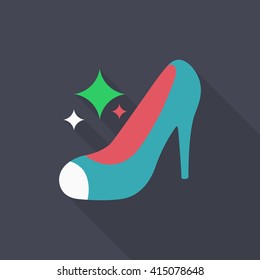 High-heeled shoe icon, Vector flat long shadow design. EPS10