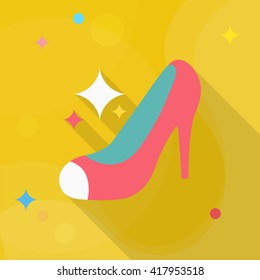 High-heeled shoe icon, Vector flat long shadow design. EPS10