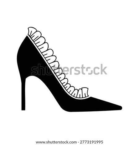 Highheeled shoe with ruffled trim on white background