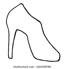 High-heeled shoe or women's winter boot, Drawn in a linear style on a white background in vector. Fits an icon or logo on the theme of feminism or fashion. can serve as a symbol for applications.