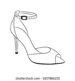 High-heeled shoes. Hand drawn vector illustration, isolated on a white background.