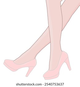 High-heeled shoes with model's feet. Pink High-heeled.