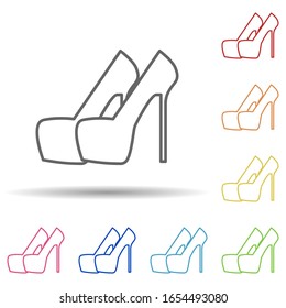 High-heeled shoes in multi color style icon. Simple thin line, outline vector of woman accessories icons for ui and ux, website or mobile application