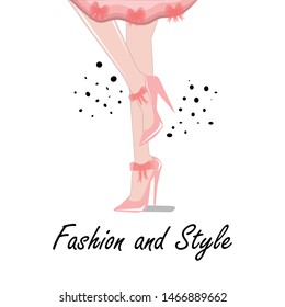 High-heeled shoes on woman legs. Fashion, style, clothing and accesories. Stylish girl.