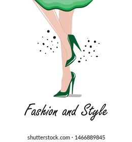 High-heeled shoes on woman legs. Fashion, style, clothing and accesories. Stylish girl.