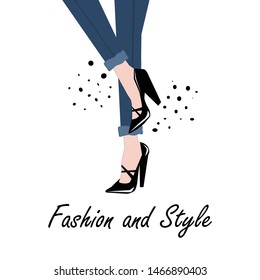 High-heeled shoes on woman legs. Fashion, style, clothing and accesories. Stylish girl.