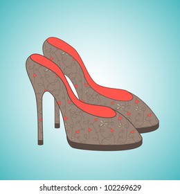 A high-heeled shoes with a print