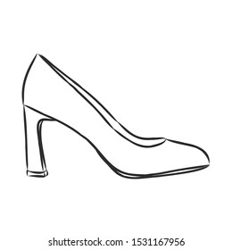 high-heeled shoes sketch, contour vector illustration 
