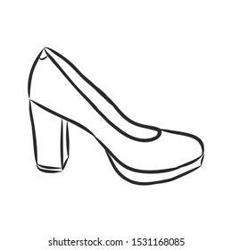 high-heeled shoes sketch, contour vector illustration 