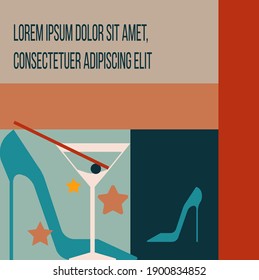 high-heeled shoes, wineglass, copyspace, bauhaus style banner