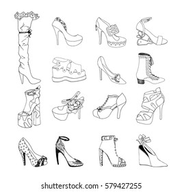 High-heeled shoes for woman. Fashion footwear set. Isolated clipart design