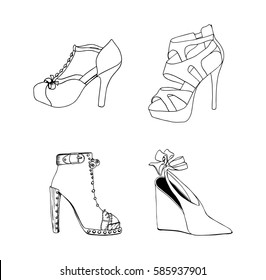 High-heeled shoes for woman. Fashion footwear set. Isolated clipart design