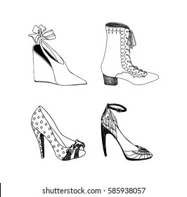 High-heeled shoes for woman. Fashion footwear set. Isolated clipart design