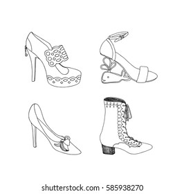 High-heeled shoes for woman. Fashion footwear set. Isolated clipart design