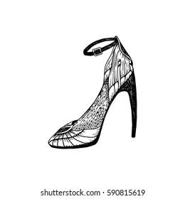 High-heeled shoes for woman. Fashion footwear artwork in zenshoe style pattern fill. Isolated clipart for coloring book pages design